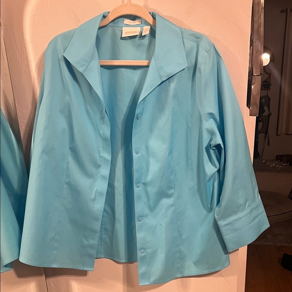 Chico's Aqua Button-Up Blouse